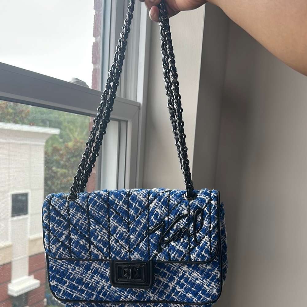 Karl Lagerfeld Blue and Black Quilted Shoulder Bag NWT
